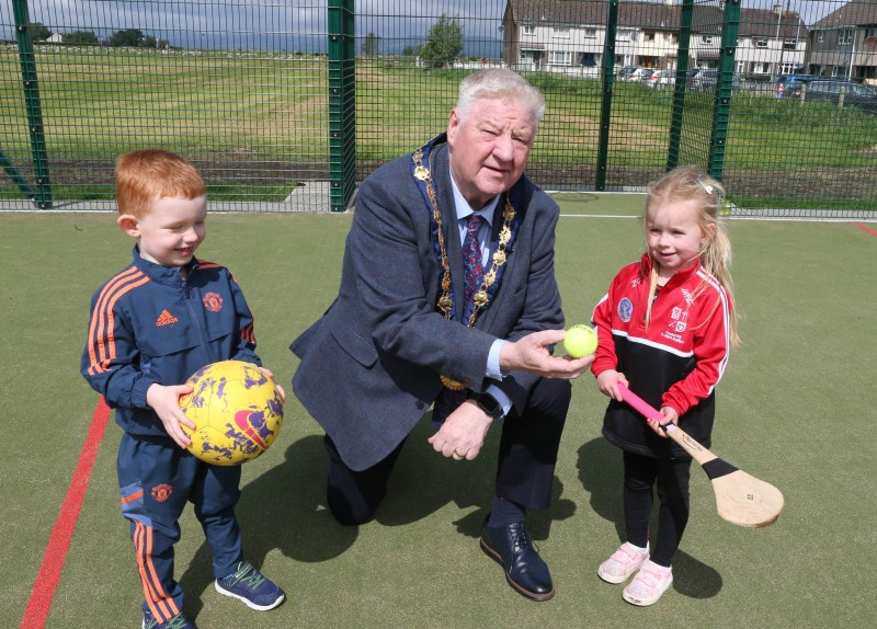 Mayor, Councillor Steven Callaghan with Zoe Carney and Frankie McDaid.