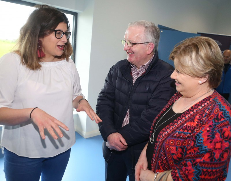 Magilligan Committee Association member Kerry Connolly pictured with some guests at the official opening of Magilligan Community Centre.