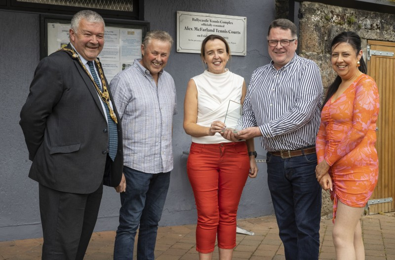 The Mayor with Alaister, Marie and Raymond McFarland and Councillor Cara McShane