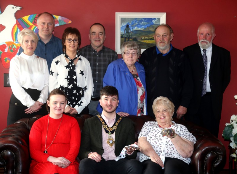 The Mayor of Causeway Coast and Glens Borough Council Councillor Sean Bateson pictured with Bernie McLaughlin and guests who attended a special reception held in her honour to mark her recent Transplant Games success.