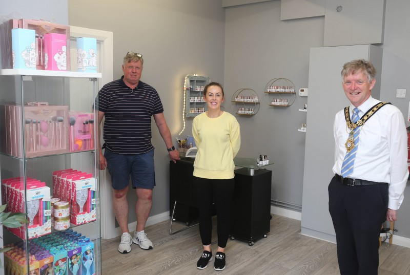 Suzanne Clark from The Salon at Millburn pictured with the Mayor of Causeway Coast and Glens Borough Council Alderman Mark Fielding during his visit.