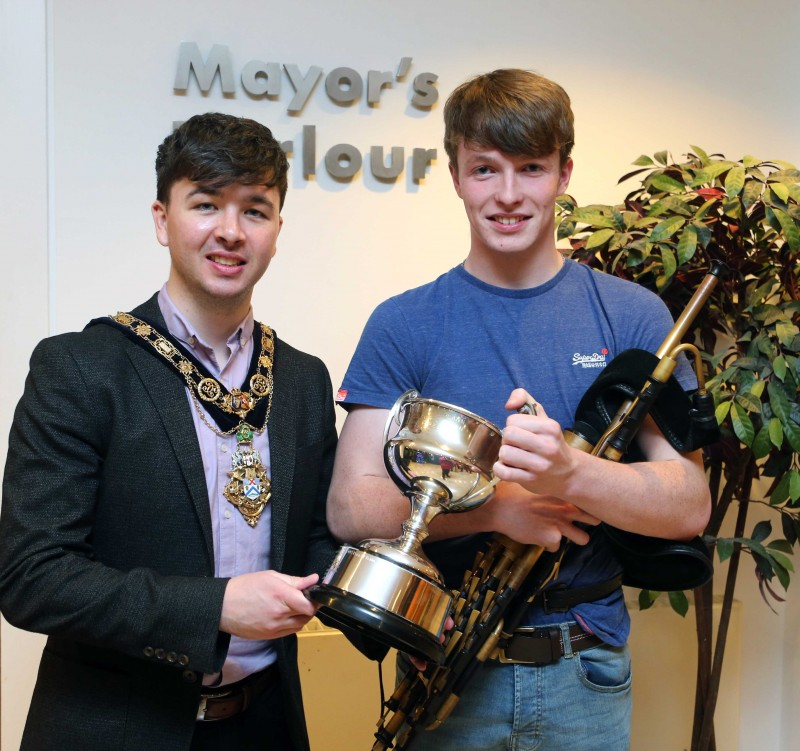 The Mayor of Causeway Coast and Glens Borough Council Councillor Sean Bateson pictured with Conrad Ó Coisneacháin from Ballycastle.