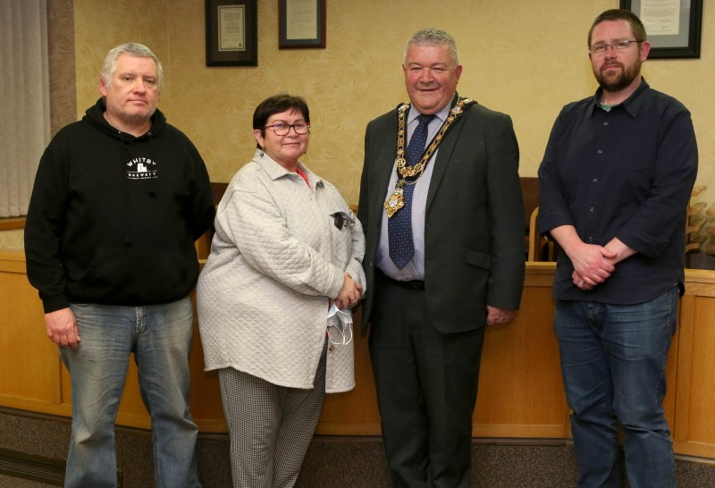 CCGBC Museum 2 The Mayor of Causeway Coast and Glens Borough Council, Councillor Ivor Wallace, with Tony Scullion and Brigene McNeilly (Chairperson) from Friends of Ballycastle Museum and Council’s Acting Museum Services Manager, Nic Wright.