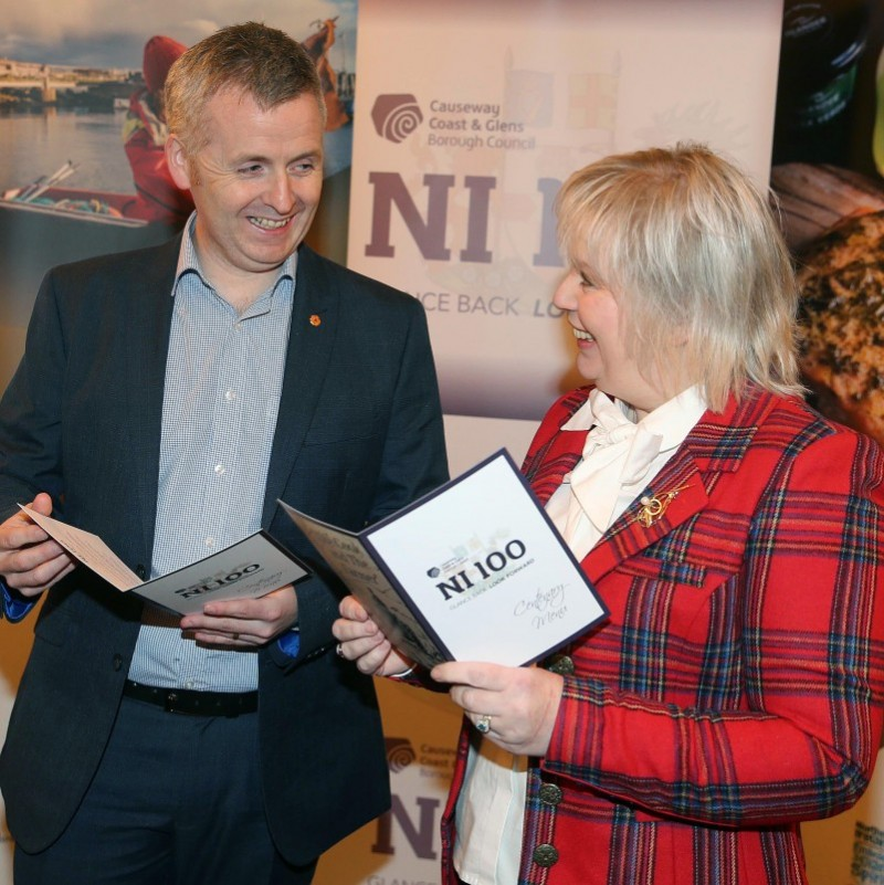 Councillor John McAuley and Alderman Michelle Knight McQuillan pictured at the special celebration of local produce held in the Arcadia in Portrush as part of Causeway Coast and Glens Borough Council’s NI 100 programme