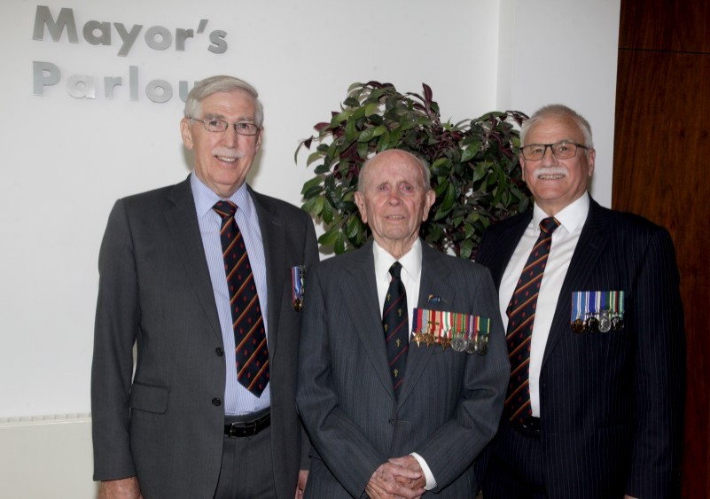 REME Association NI Branch President Ron Laird, special guest Norman Irwin, and Acting Chairman of the REME Association NI Branch William McNaul pictured at the event in Cloonavin.