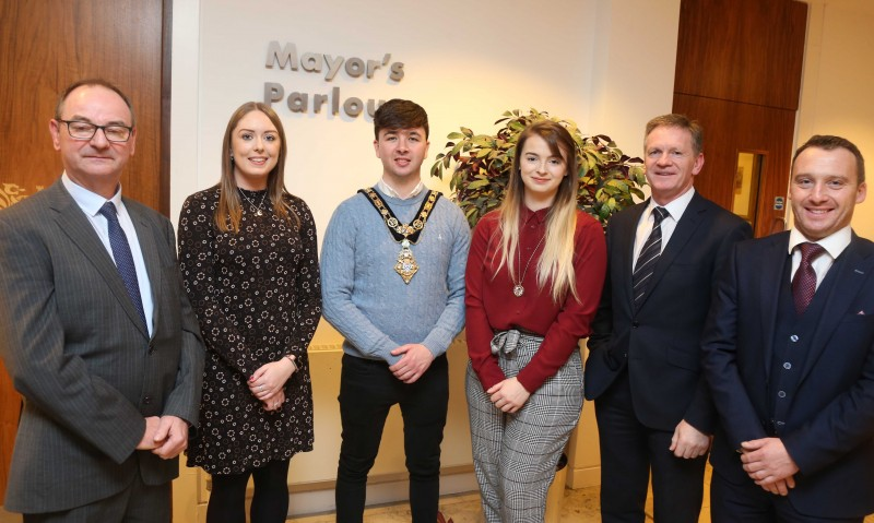 Abigail Reilly, an apprentice plumber at Northern Regional College serving her apprenticeship with Dowds Group, who won the Northern Ireland regional heats of WorldSkills UK to qualify for the LIVE finals in Birmingham. From L - R David Reilly, Abigail's father (who is a pipe welder with Dowds Group) Melissa Cunning, PR & Communications Co-ordinator Dowds Group; Brian Cunning, Director Dowds Group, Wesley Craig, plumbing lecturer, Northern Regional College