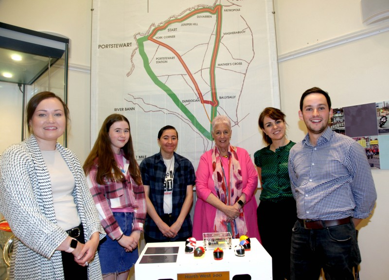 Rachel Archibald & Joanne Honeyford (Museums Officers) with participants and facilitators taking part in the Reimagine, Remake, Replay programme in Ballymoney Museum.