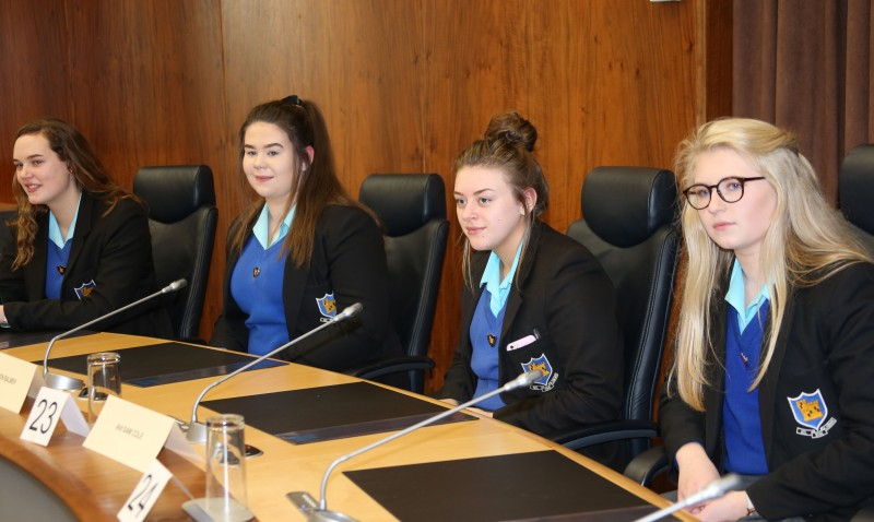 Pupils from Ballycastle High School pictured at the policing and community safety event in Cloonavin recently.