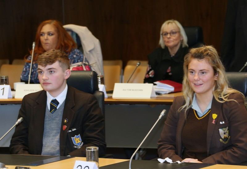 Pictured at the policing and community safety event in Cloonavin are pupils from Ballycastle High School and Cross and Passion College.