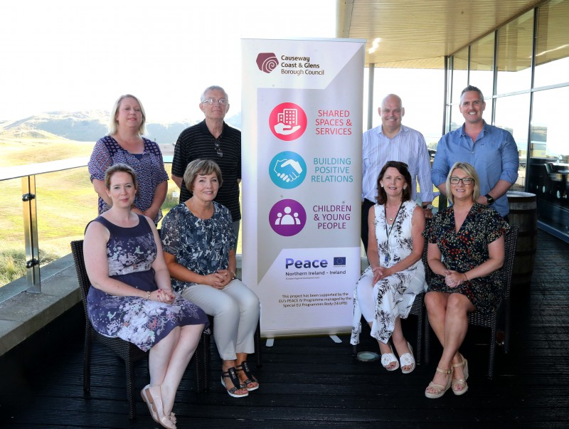 Louise Scullion, Causeway Coast and Glens Borough Council’s Community Development Manager, Seamus Farrell, The Junction, Peter Osborne, Facilitator, Craig Barr, The Junction. From Left front row Sarah-Jane Goldring, Peace IV Co-ordinator, Maureen Hetherington, The Junction, Gabrielle Quinn, Peace IV SYCP Project Officer & Donna Hamilton, Peace IV SYCSP Business Support.