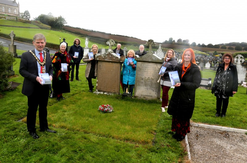 Alderman Mark Fielding, Mayor of Causeway Coast and Glens Borough Council, and Rosemary Henderson, were joined by Sarah-Jane Goldring, Peace IV Co-ordinator, Helen Perry, Museum Services Development Manager, Joanne Honeyford, Museum Officer, and family and friends at the book launch in St Finlough’s Graveyard, Ballykelly.