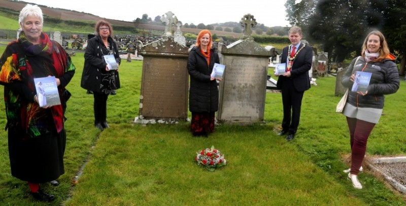 The Mayor of Causeway Coast and Glens Borough Council Alderman Mark Fielding with Rosemary Henderson, author of The Search For Molly: An Irishwoman in the Great War 1914-1918, with Sarah-Jane Goldring, CCGBC Peace IV Co-ordinator; Helen Perry, CCGBC Museum Services Development Manager and Joanne Honeyford, Museum Officer.