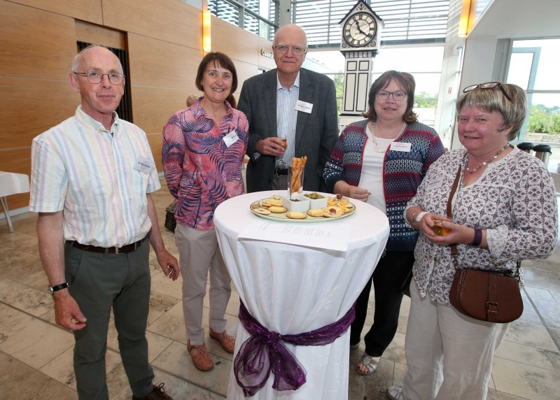 Kathryn Nelson and Dr Roy Nelson pictured with guests at the PlasticSmart launch and opening night of the 'Uniform of Debris' art installation.