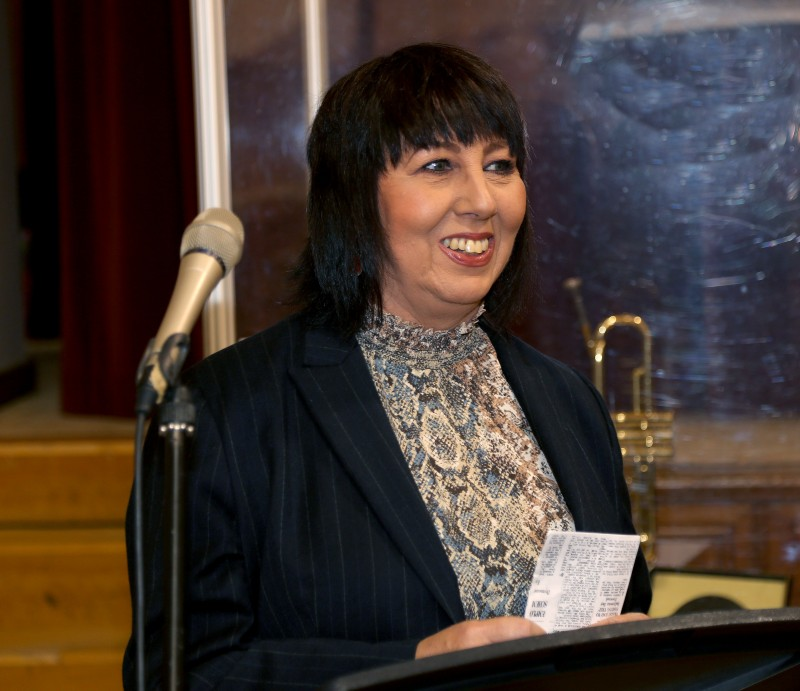 Co-curator Från McCloskey pictured at the opening of the dance halls exhibition in Coleraine Town Hall.