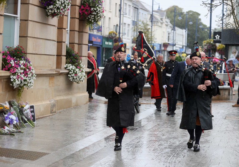 Pipers set the scene for the Accession Proclamation for County Londonderry held in Coleraine on Sunday 11th September 2022.