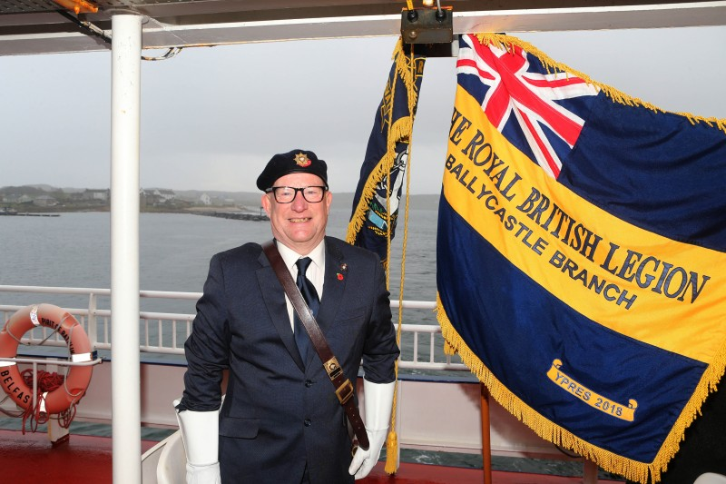 Eric Wilson on board the Spirit of Rathlin boat at HMS Drake site.