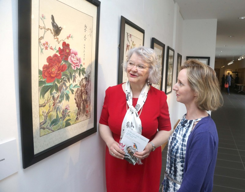 Alderman Yvonne Boyle, Causeway Coast and Glens Borough Council pictured with Triona Hamilton, NIMC Development Officer at the new exhibition of watercolours by artist Rong-Gen Yin at Roe Valley Arts and Cultural Centre in Limavady.