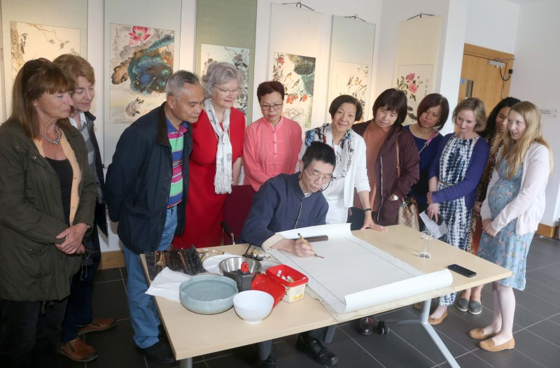 Pictured at the new exhibition of watercolours by artist Rong-Gen Yin at Roe Valley Arts and Cultural Centre in Limavady.