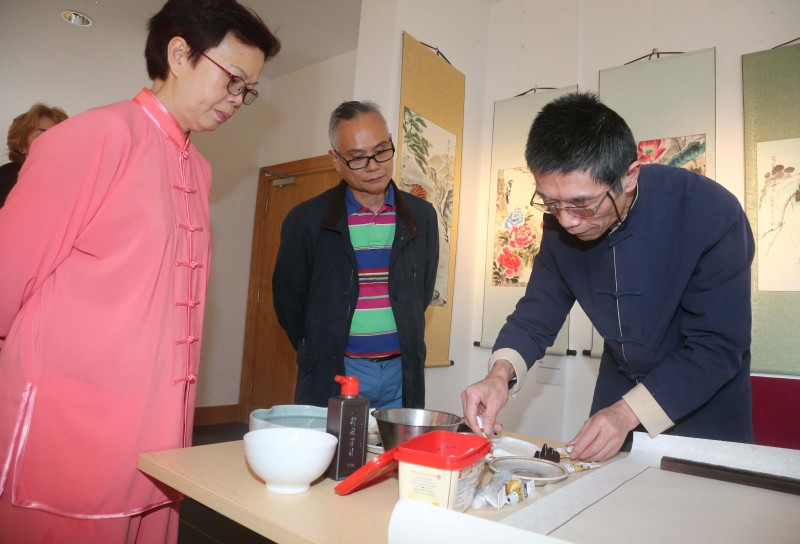 Pictured are some of those who attended the new exhibition of watercolours by artist Rong-Gen Yin at Roe Valley Arts and Cultural Centre in Limavady.