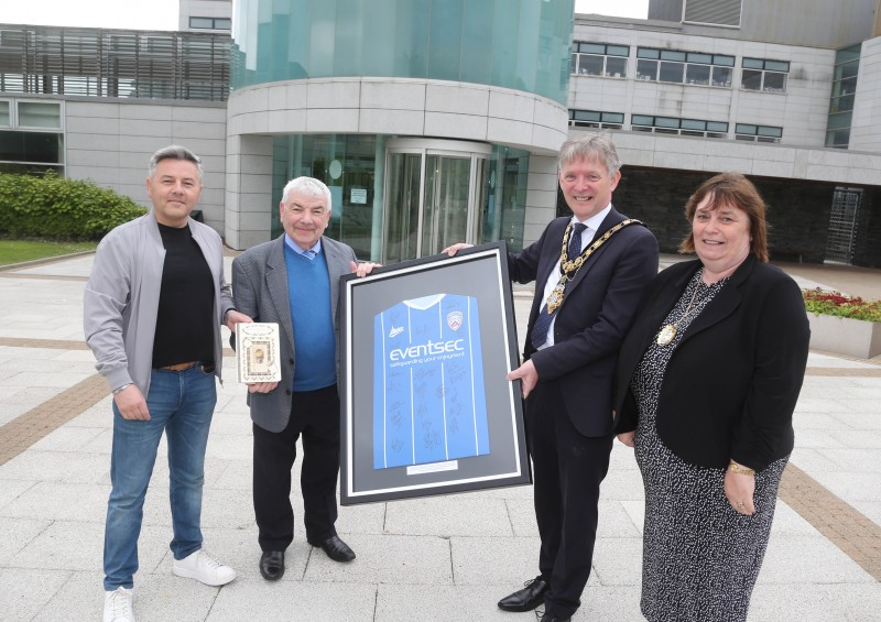The Mayor of Causeway Coast and Glens Borough Council, Alderman Mark Fielding, and Mayoress, Mrs Phyliss Fielding, pictured at Cloonavin with George Robinson MLA and his son, Alderman Alan Robinson.