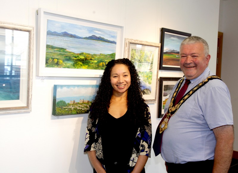 The Mayor of Causeway Coast and Glens Borough Council Councillor Ivor Wallace pictured with Arts and Cultural Facilities Officer Esther Alleyne during his recent visit to Roe Valley Arts and Cultural Centre