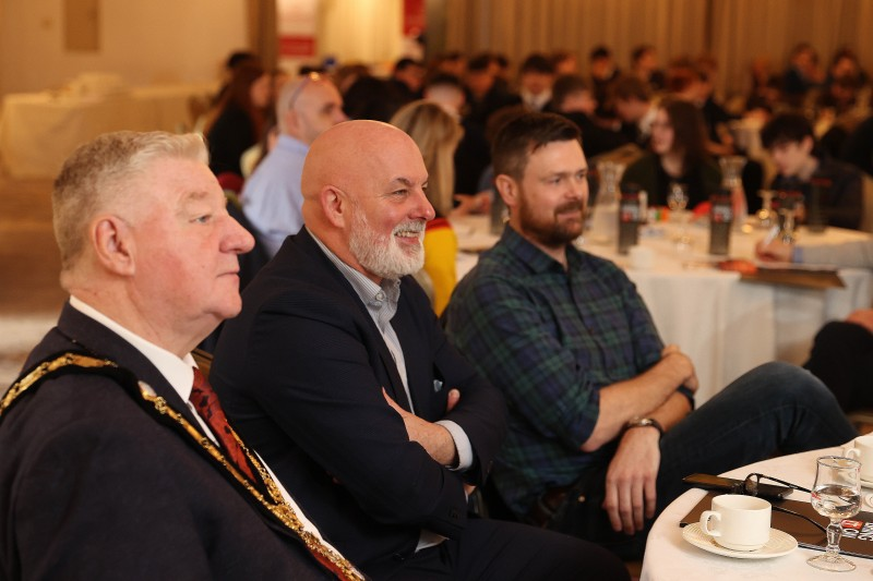 Mayor of Causeway Coast and Glens, Councillor Steven Callaghan with Marc McGerty, Causeway Coast and Glens Labour Market Partnership Manager and Jim Campbell, Business Development Director at Covernet.