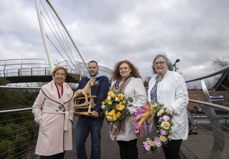 Winnie Mellet, President of Ballymoney Chamber, Alan Dean from Scenic Woodcraft, the Deputy Mayor of Causeway Coast and Glens Borough Council Councillor Ashleen Schenning and Una Quinn from Winnifred Wreaths pictured in Ballymoney ahead of the two-day Spring Fair which returns on April 8th and 9th with lots of free family fun to look forward to.