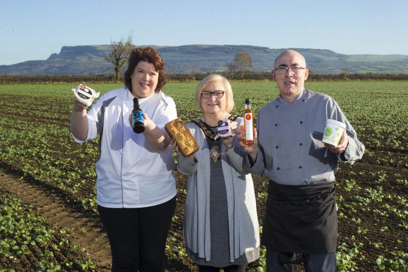 Local food ambassador Paula McIntyre joins the Mayor of Causeway Coast and Glens Borough Council Councillor Brenda Chivers and chef Stanley Matthews from The Lime Tree Restaurant in Limavady for the launch of Taste Causeway, a new 9-day culinary celebration which takes place across the Causeway Coast and Glens from November 10th - 18th featuring themed nights, bespoke menus and food tours which celebrate the area's fabulous local producers and foodie scene.