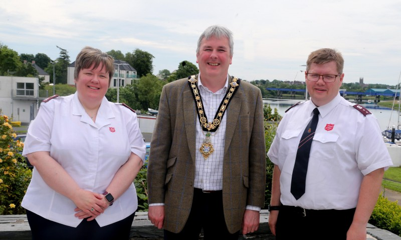 Jane Marie Cooke and Tim Cooke from Ballymoney Salvation Army pictured with the Mayor of Causeway Coast and Glens Borough Council Councillor Richard Holmes at the volunteers’ reception held in Cloonavin.
