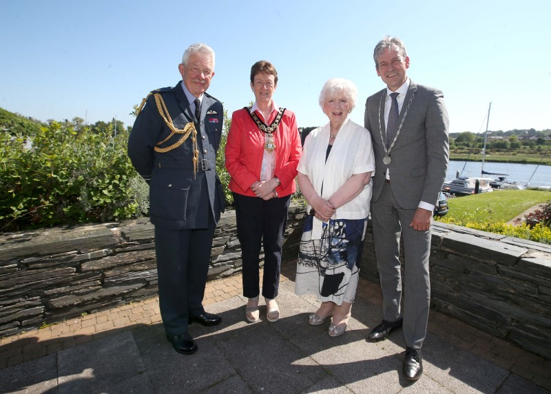 Air Vice-Marshall David Niven, the Mayor of Causeway Coast and Glens Borough Council Councillor Joan Baird OBE, Lord Lieutenant for County Antrim Joan Christie CVO OBE and The Mayor of Rhenen pictured at the civic reception held in Cloonavin.