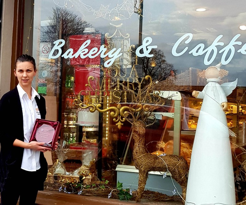 Asheley Rocque from Hunter’s Bakery and Coffee Shop, winner of the Christmas window competition in Ballykelly.