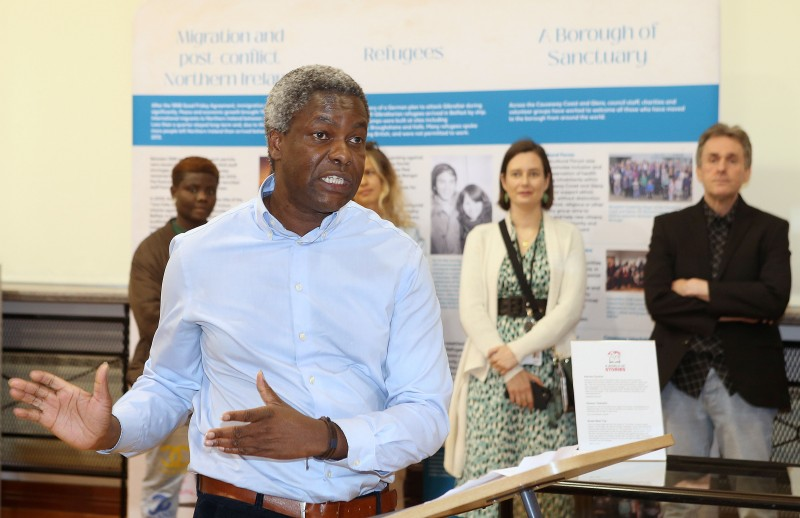 Agrippa Njanina from National Museum Northern Ireland introducing the ‘Global Voices, Local Choices’ exhibition