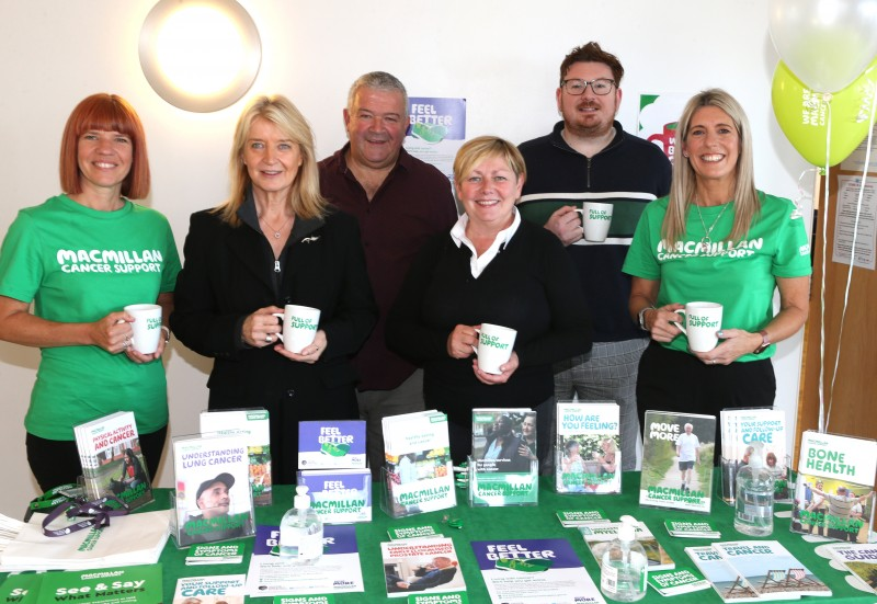 Pictured at Council’s Macmillan Coffee Morning, Melanie Orr, Wendy McCullough, Cllr Ivor Wallace, Cllr Sharon Mckillop, Alderman Richard Stewart, Catherine King.