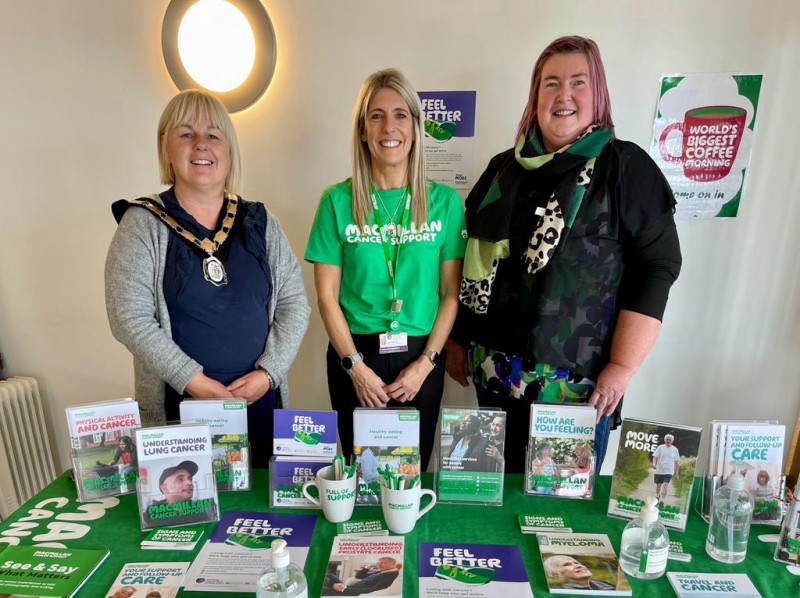 Pictured at Council’s Macmillan Coffee Morning, Deputy Mayor Councillor Margaret-Anne McKillop, Catherine King, Alderman Sandra Hunter.