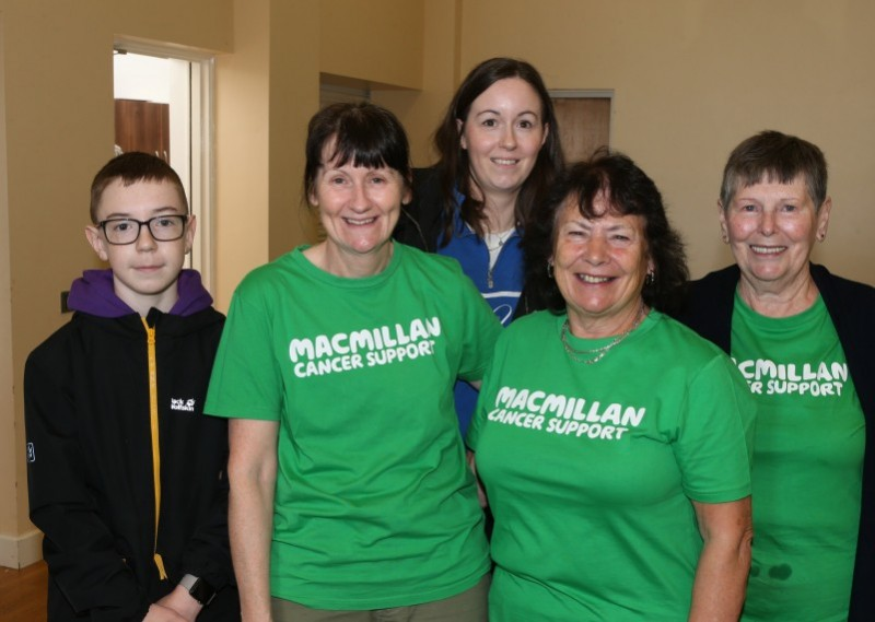 Pictured at Council’s Macmillan Coffee Morning, Charlie Downs, Laura Downs, Julie Downs, Mary McDonald, Margaret Ridley- Move More participants & family.