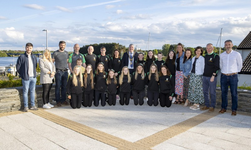 The Mayor of Causeway Coast and Glens Borough Council, Councillor Richard Holmes, pictured with those who attended the reception in Cloonavin to mark the successes of the Scor na nÓg ballad group from Glenullin GAC, who won the All-Ireland title, and the set-dancing team who reached the final as well.