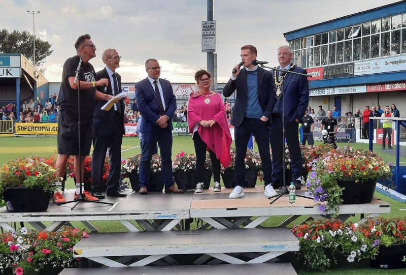 Mayor of Causeway Coast and Glens Borough Council, Councillor Steven Callaghan at the launch of this year’s Supercup NI at Coleraine’s Showgrounds.
