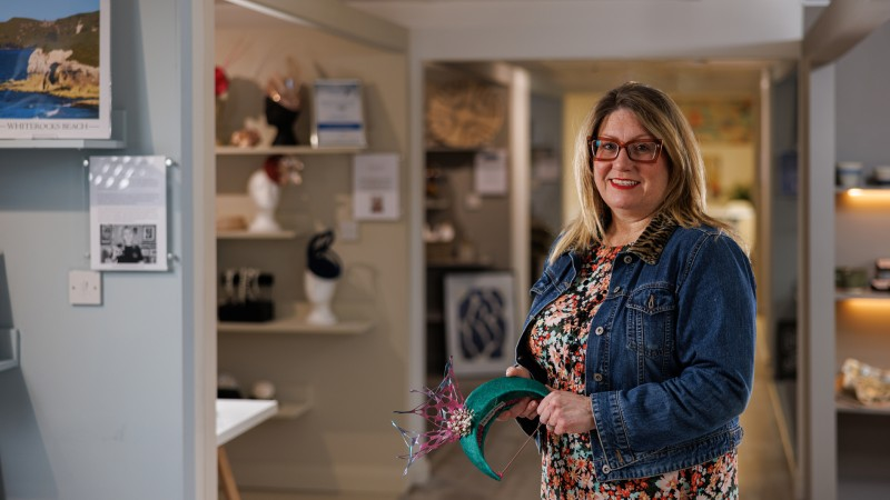 Milliner Fee McToal is one of the local markers who will feature in Flowerfield Arts Centre’s new Causeway Craft Trail Showcase Exhibition, open from June 18th– August 31st 2022.