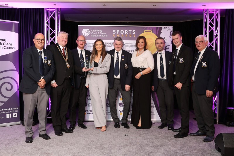 Senior Team winners, Limavady Senior Bowls Team with Denise Watson and Mayor, Councillor Steven Callaghan.