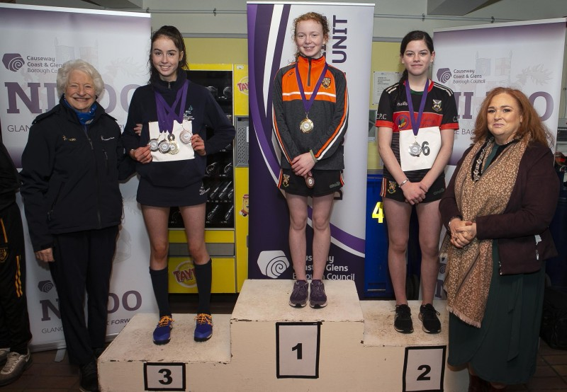 Medal winners pictured with Lady Mary Peters and the Deputy Mayor of Causeway Coast and Glens Borough Councillor Ashleen Schenning.