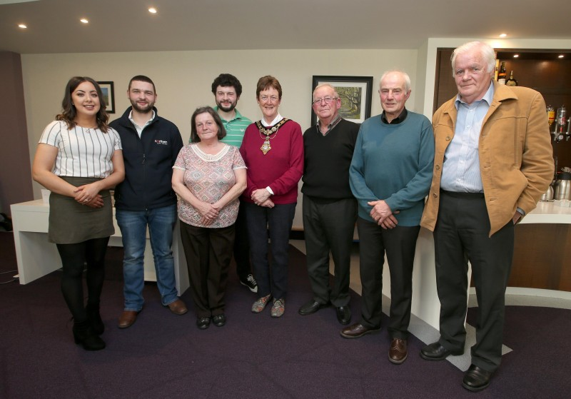 Pictured at the civic reception in Cloonavin are members of the Glens of Antrim Comhaltas and Ballycastle’s Horse Ploughing and Heavy Horse Societies with The Mayor of Causeway Coast and Glens Borough Council, Councillor Joan Baird, OBE.