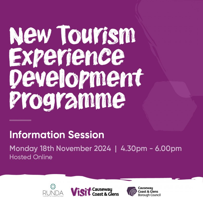 New Tourism Experience Development Programme. Information Session on Monday 18th November 2024 from 4.30pm to 6pm. Hosted online.