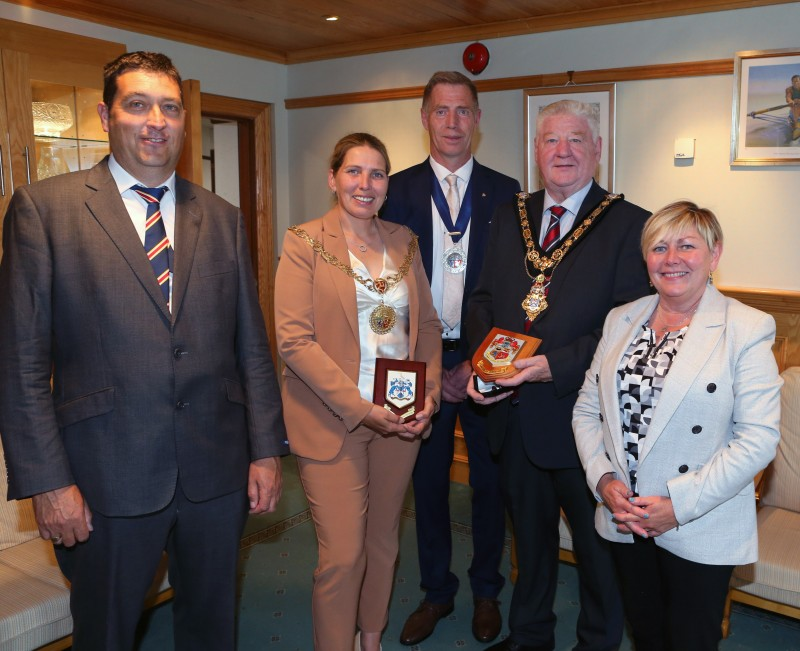 Mayor of Causeway Coast and Glens, Councillor Steven Callaghan pictured with the Mayor of Douglas, Councillor Natalie Byron-Teare, her husband Andrew, Councillor Jonathan McAuley and Alderman Sharon McKillop.