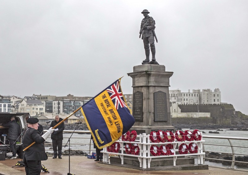 Portstewart War Memorial on Armistice Day.