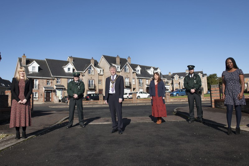 Sharon McClements, Causeway Coast & Glens Borough Council Environmental Health Manager, Constable Peter Olphert, PSNI District Licensing Officer, Alderman Mark Fielding, Mayor of Causeway Coast & Glens Borough Council, Clodagh Scott, Res Life Manager, Constable Ross Finlay, PSNI Neighbourhood Police Officer and Rachel James, Support Assistant to Provost (Professor Karise Hutchinson)