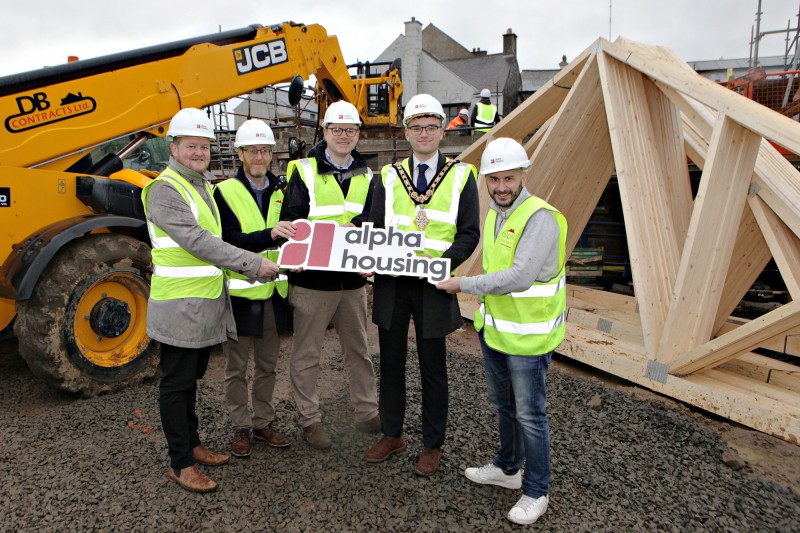 3. Pictured (L-R) is North Antrim UUP MLA Colin Crawford, Sinn Fein North Antrim MLA Philip McGuigan, Alpha Housing Chief Executive Cameron Watt, the Mayor of Causeway Coast and Glens Borough Council, Councillor Ciarán McQuillan, and TUV North Antrim MLA Timothy Gaston.