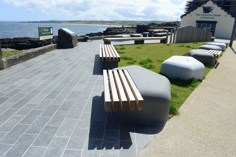 As part of the Department for Communities’ £17m Portrush Regeneration Programme, a major public realm scheme has delivered improvements to the streetscape.  New lighting and street furniture has also been installed.  Pictured are the improvements to Bath Road.