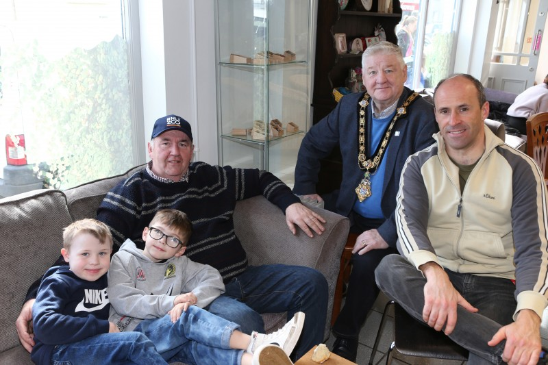 The Mayor, Councillor Steven Callaghan pictured alongside attendees at the Deputy Mayor’s RNLI fundraiser held in Café Cova Cushendall.