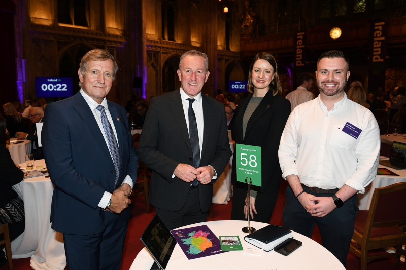 Christopher Brooke, Chairman of Tourism Ireland, Minister Conor Murphy MLA, Alice Mansergh, CEO of Tourism and Mark McGrann, Visit Causeway Coast and Glens, at Tourism Ireland’s Flavours of Ireland 2024 in London.
