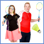 2 people holding badminton rackets